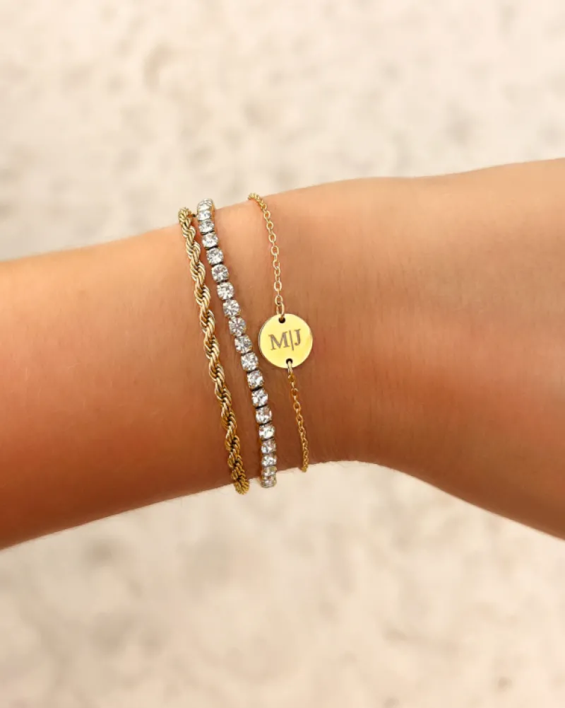 Finaste 2 initialen armband klein muntje goud kleurig Best
