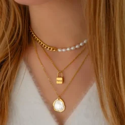 Finaste Ketting Chain & Pearl goud kleurig Best