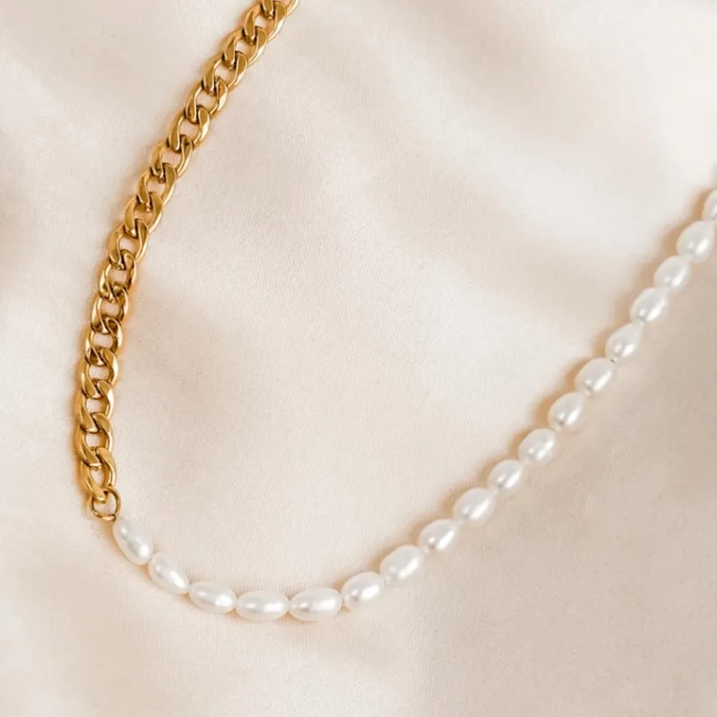 Finaste Ketting Chain & Pearl goud kleurig Best