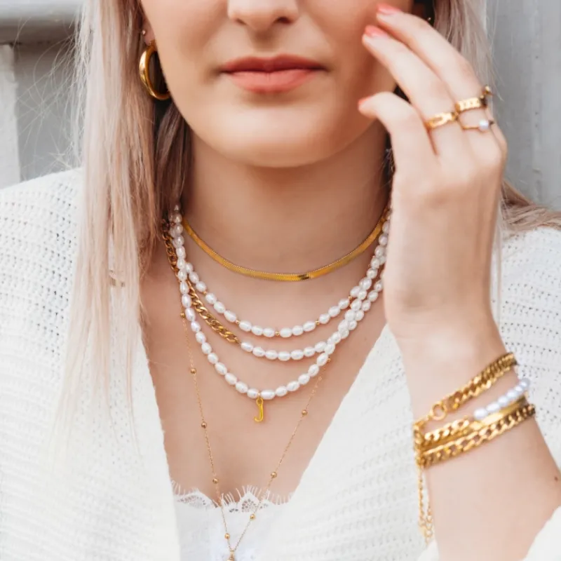 Finaste Ketting Chain & Pearl goud kleurig Best