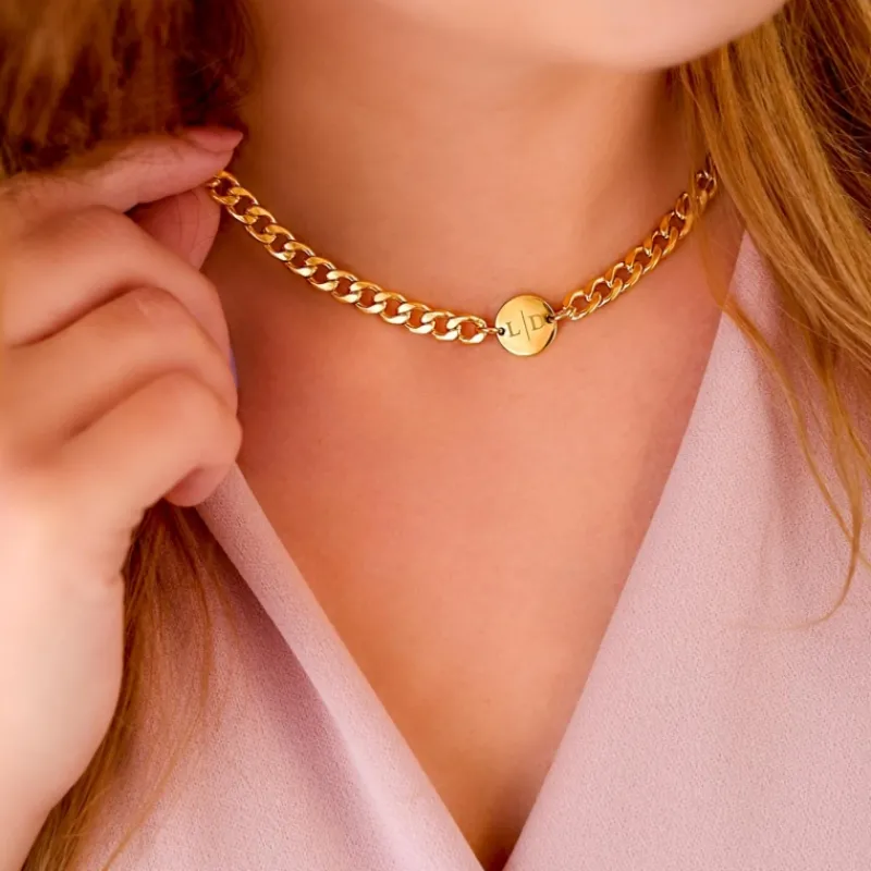 Finaste Ketting chunky 2 initials kleur goud Sale