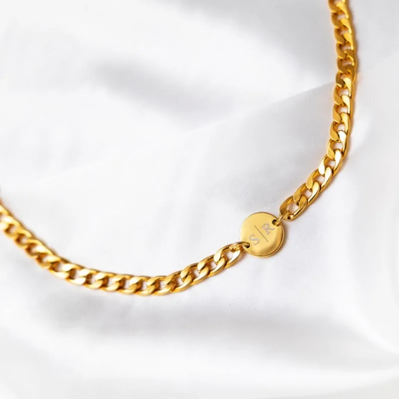 Finaste Ketting chunky 2 initials kleur goud Sale