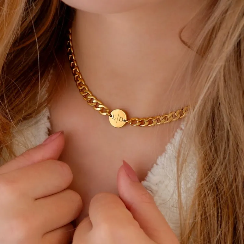 Finaste Ketting chunky 2 initials kleur goud Sale