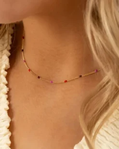 Finaste Ketting met bolletjes pink color mix goudkleurig Sale