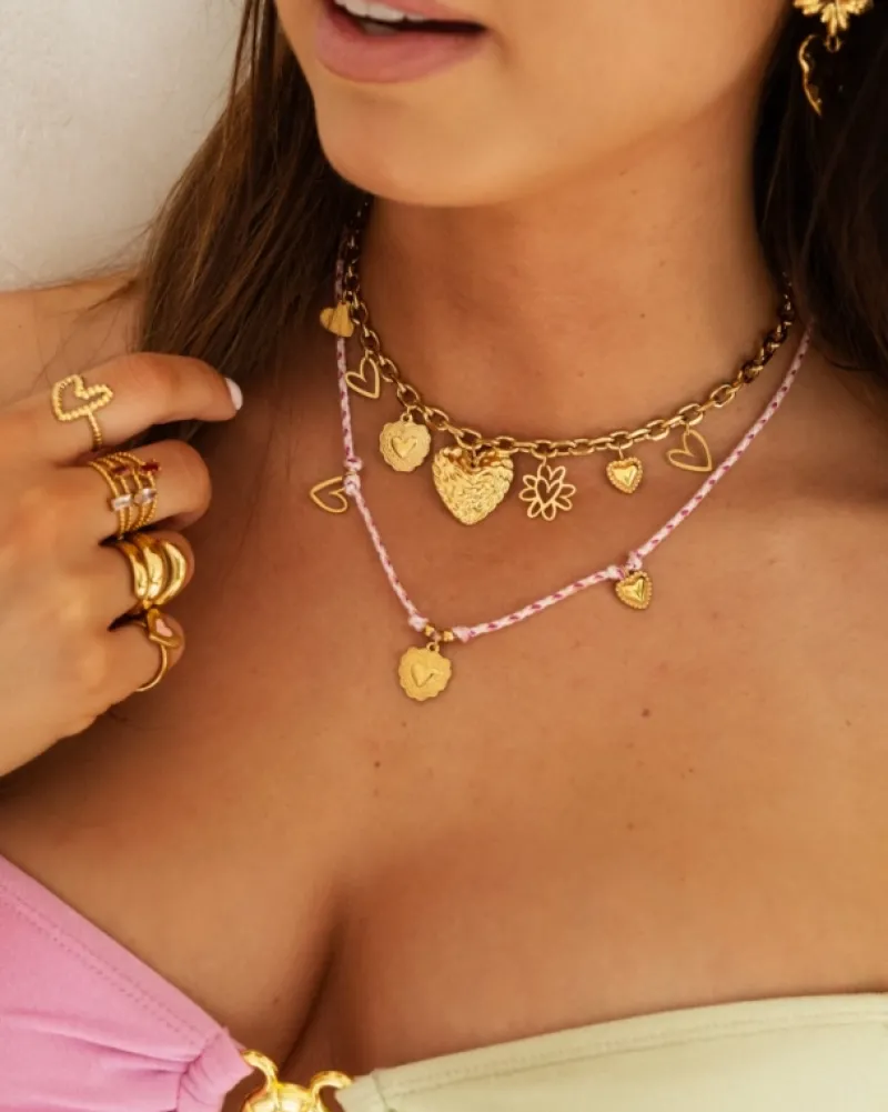 Finaste Ketting met hartjes bedels goudkleurig Sale
