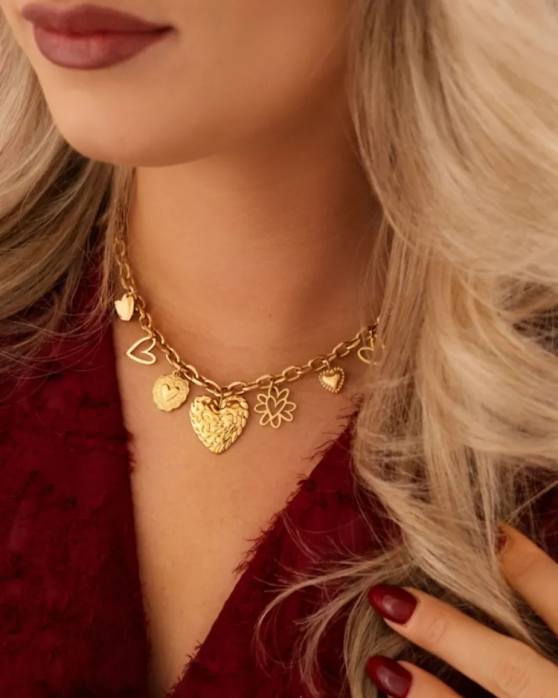 Finaste Ketting met hartjes bedels goudkleurig Sale