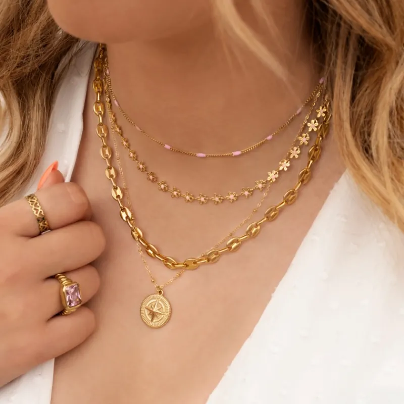 Finaste Ketting Met Roze Bolletjes Goudkleurig Clearance