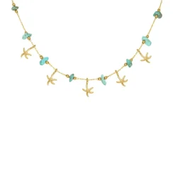 Finaste Ketting met zeesterren turquoise goudkleurig Sale