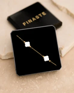 Finaste Ketting witte clovers goudkleurig Sale