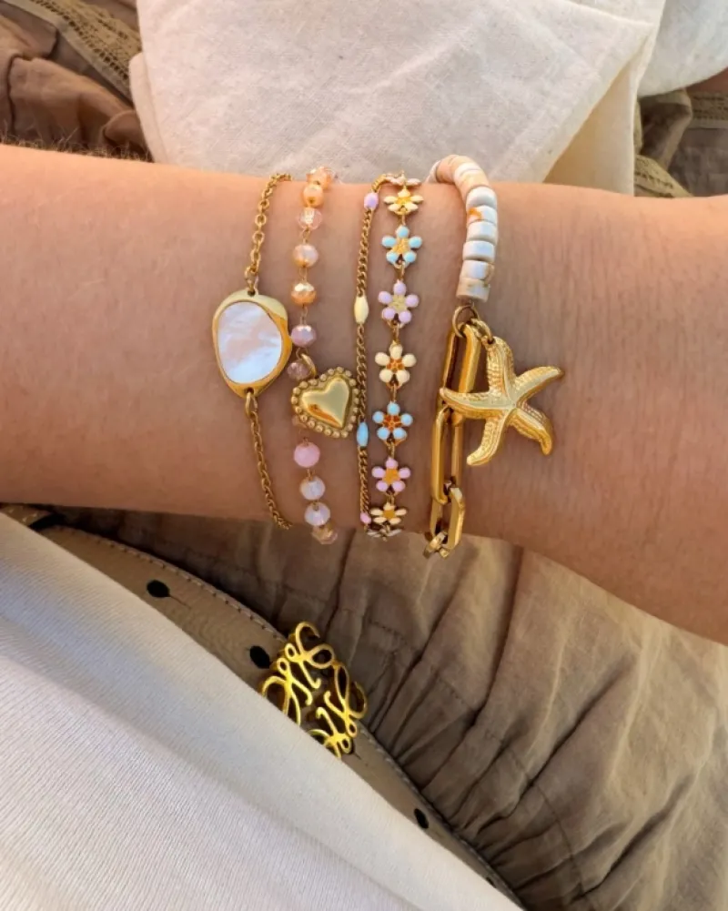 Finaste Kralen armband vintage hartje goudkleurig Hot