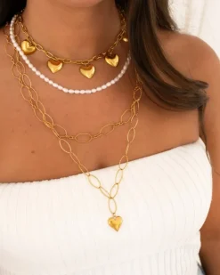 Finaste Lange ketting hartjes bedel goudkleurig Sale