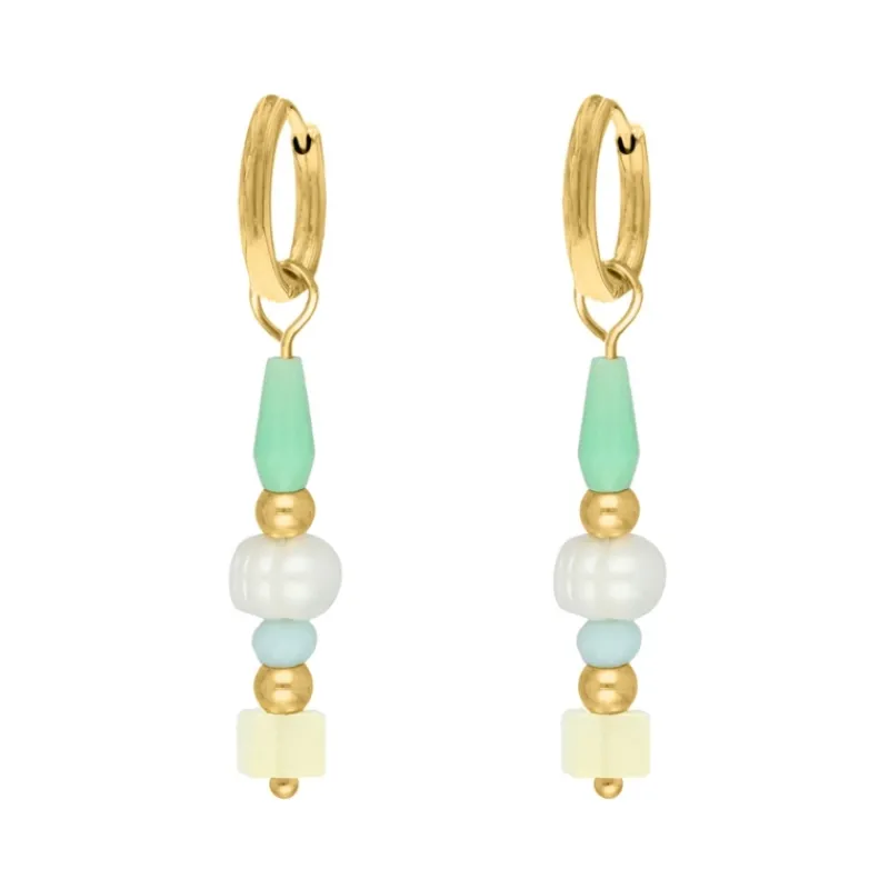 Finaste Lange oorbellen pastel steentjes goudkleurig Outlet