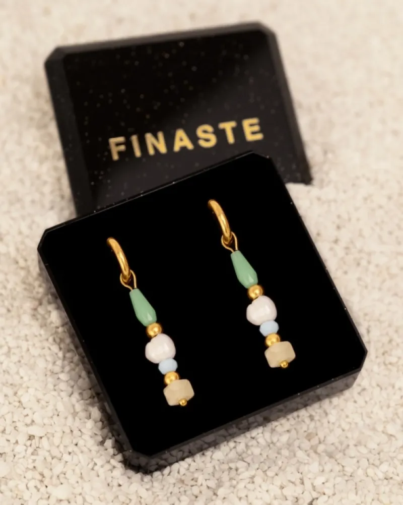 Finaste Lange oorbellen pastel steentjes goudkleurig Outlet