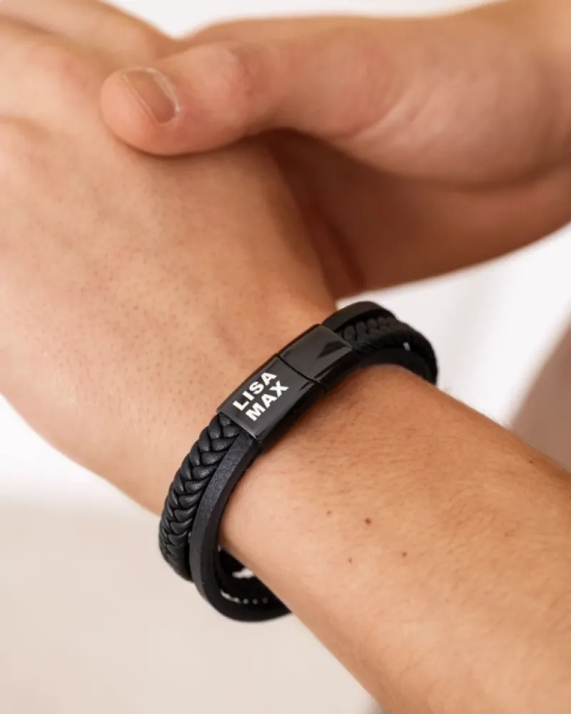 Finaste Leren heren armband met namen kleur zwart Outlet
