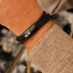 Finaste Leren heren armband met namen kleur zwart Outlet