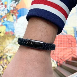 Finaste Leren mannen armband met naam zwart Outlet