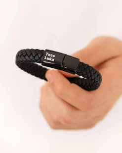 Finaste Leren mannen armband met naam zwart Outlet