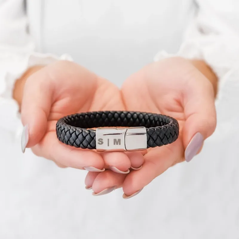 Finaste Leren mannen armband met naam Sale