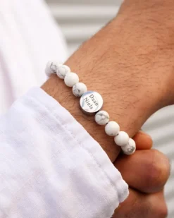 Finaste Mannen armband graveren wit marmer Best
