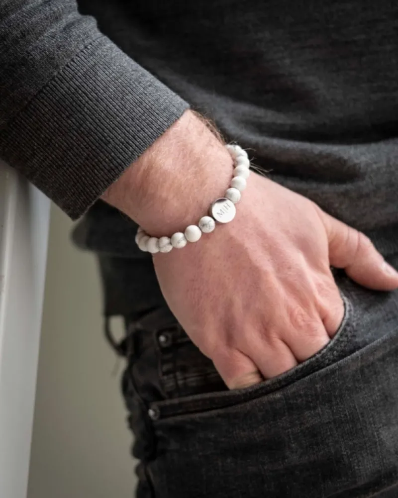 Finaste Mannen armband graveren wit marmer Best