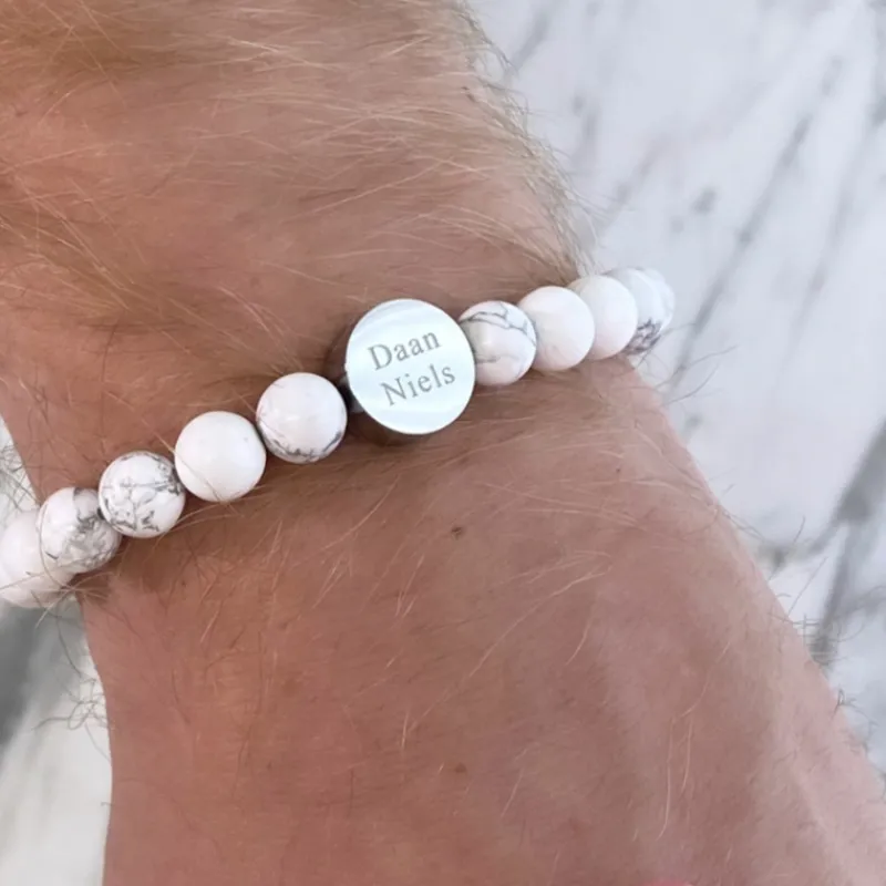Finaste Mannen armband graveren wit marmer Best