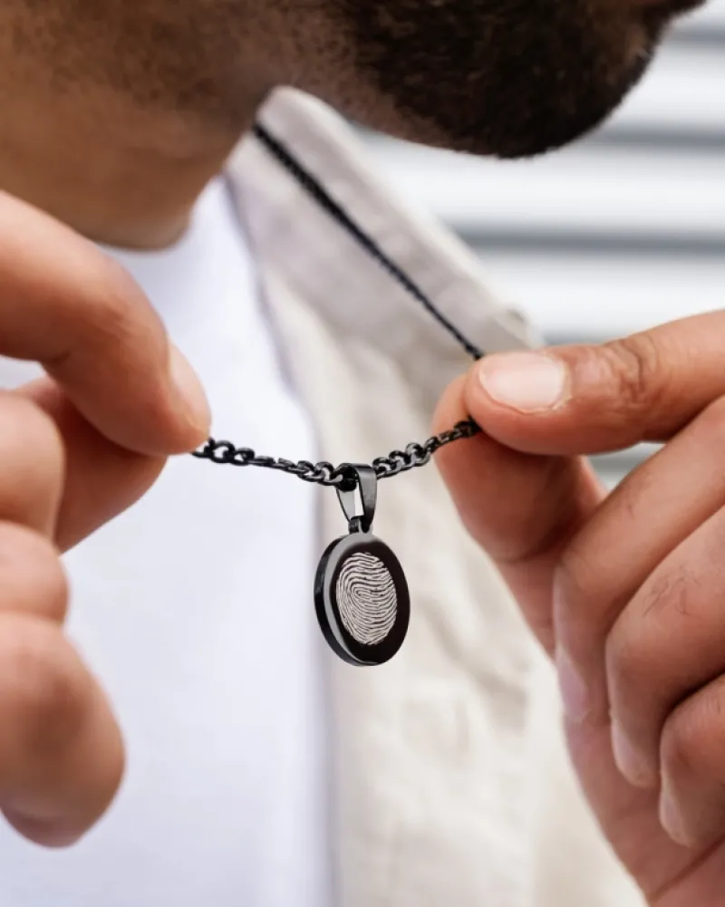 Finaste Mannen ketting met vingerafdruk zwart Best