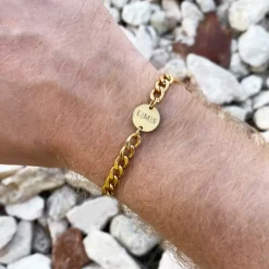 Finaste Mannen Schakelarmband Personaliseren Goud Kleurig Fashion