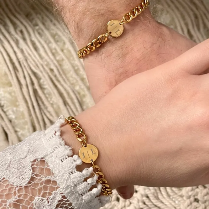 Finaste Mannen Schakelarmband Personaliseren Goud Kleurig Fashion