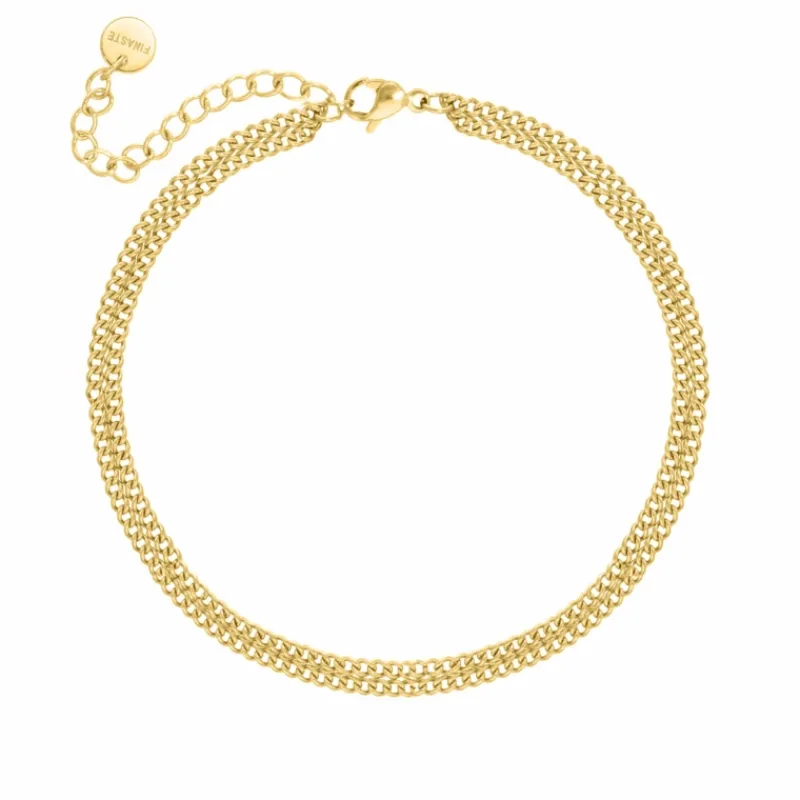Finaste Minimalistisch Enkelbandje Double Chains Goudkleurig Fashion