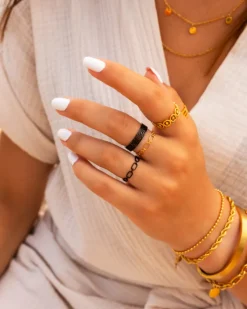 Finaste Minimalistische chain ring zwart Hot