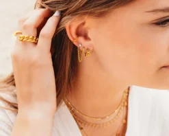 Finaste Minimalistische ketting oorbel goudkleurig Hot
