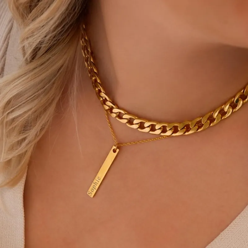 Finaste Naamketting Bar Goud Kleurig Sale