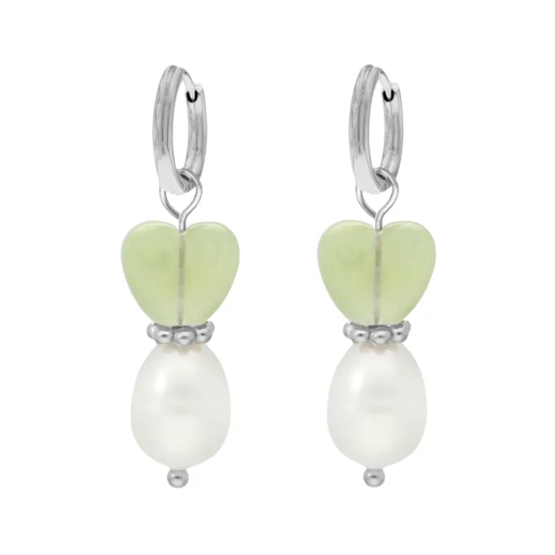 Finaste Oorbellen heart & pearl groen New