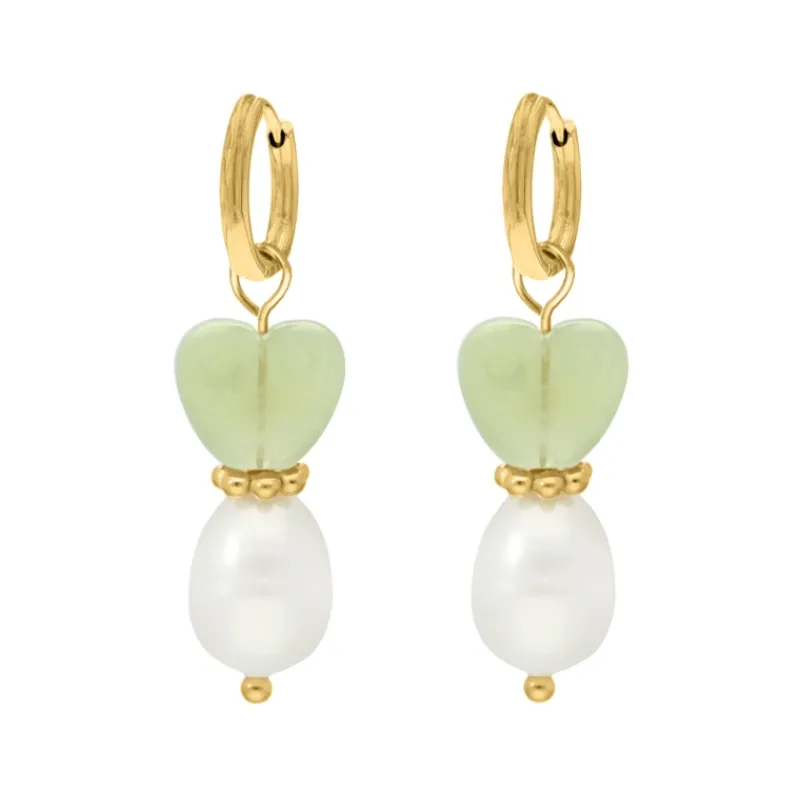 Finaste Oorbellen heart & pearl groen goudkleurig Discount