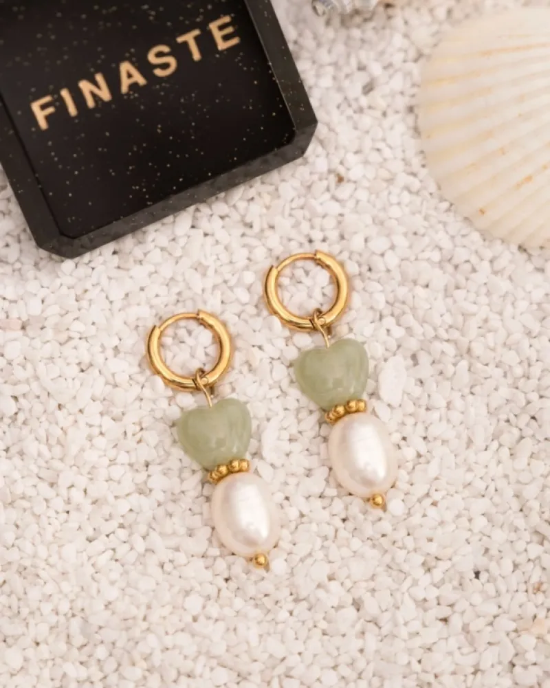 Finaste Oorbellen heart & pearl groen goudkleurig Discount