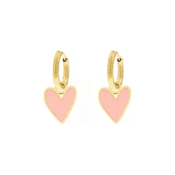 Finaste Oorbellen love heart pink goudkleurig New