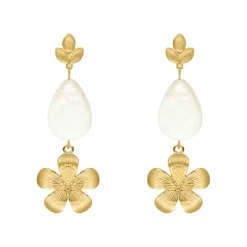 Finaste Oorbellen met witte druppel & bloem goudkleurig Discount