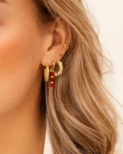 Finaste Oorbellen red beads goldplated Discount