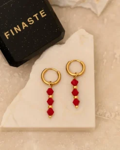 Finaste Oorbellen red beads goldplated Discount