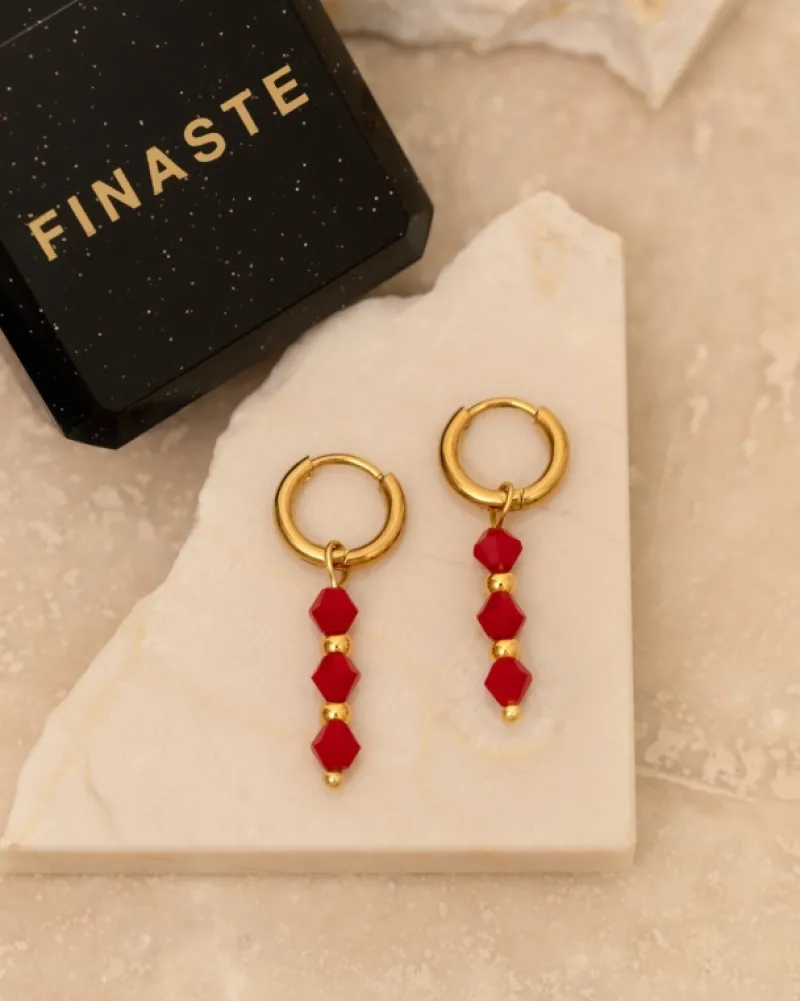 Finaste Oorbellen red beads goldplated Discount