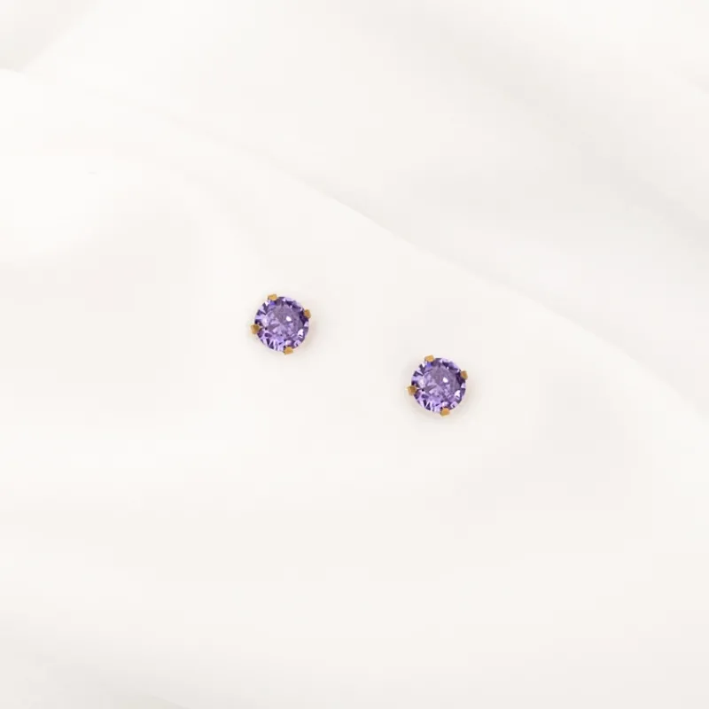 Finaste Oorknopjes purple stone goudkleurig New