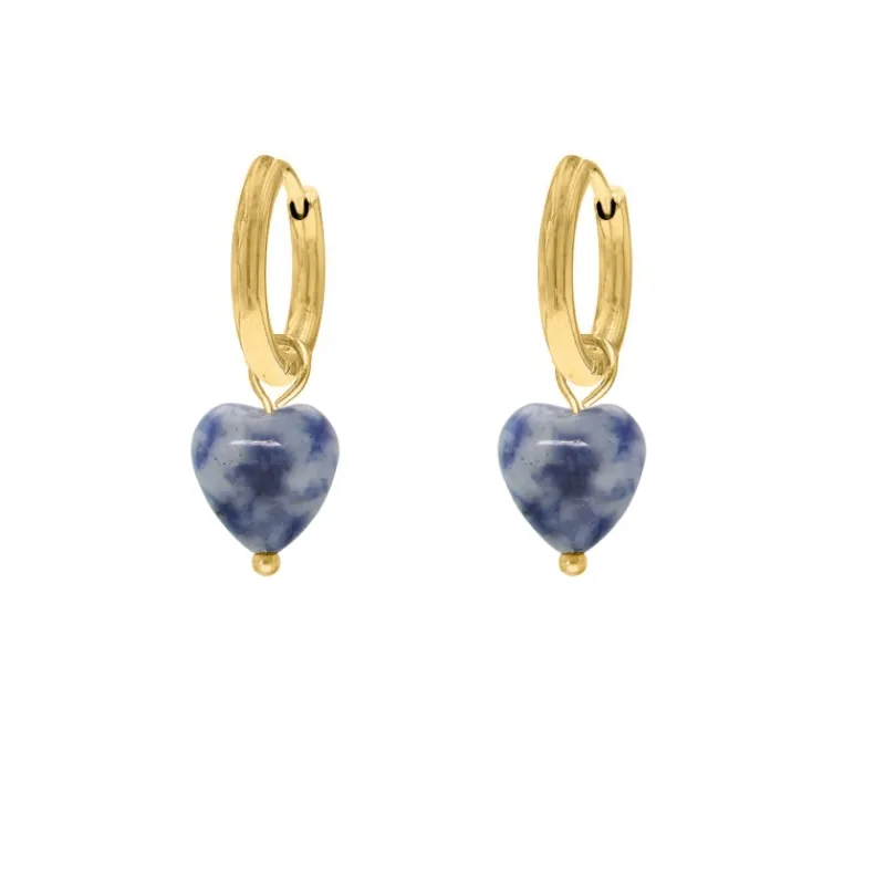 Finaste Oorringetjes blue spot jasper hearts goudkleurig Hot