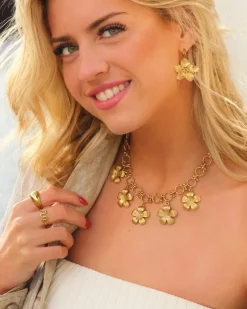 Finaste Oorringetjes met bloem goudkleurig Fashion