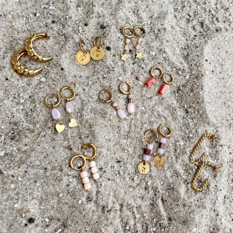 Finaste Oorringetjes met koraal steentje kleur goud Hot