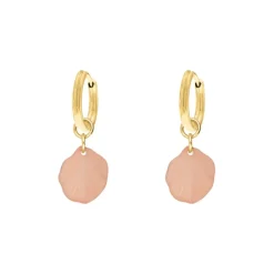 Finaste Oorringetjes met roze blaadje goudkleurig New