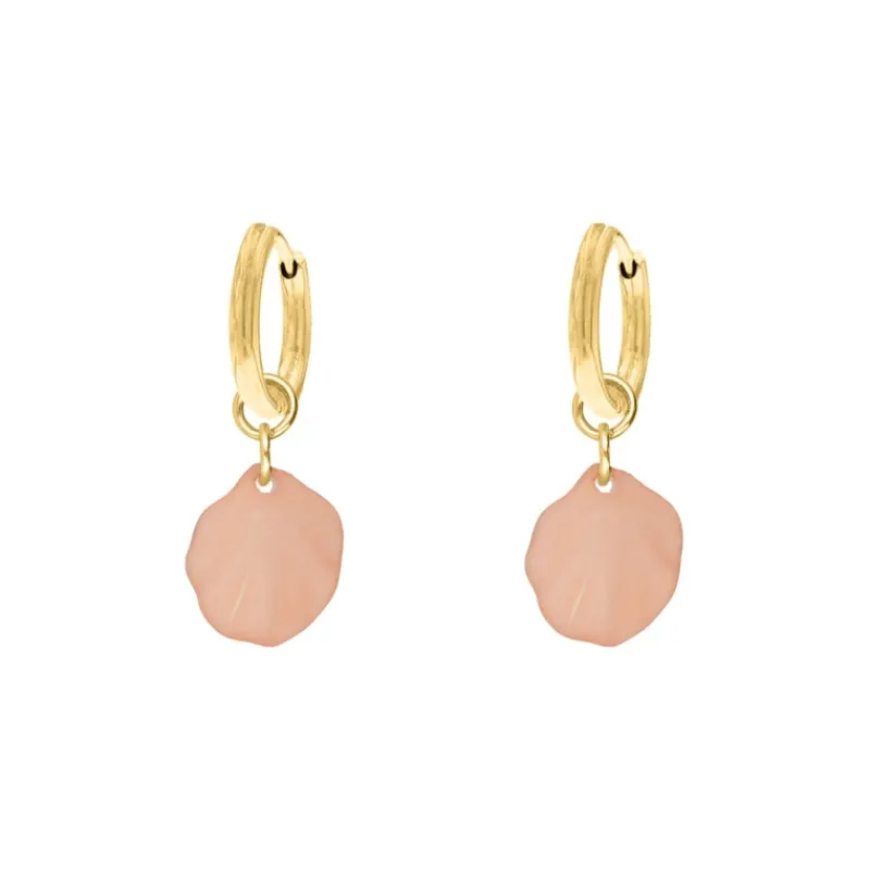 Finaste Oorringetjes met roze blaadje goudkleurig New