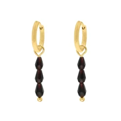 Finaste Oorringetjes triple dark stones goudkleurig Sale