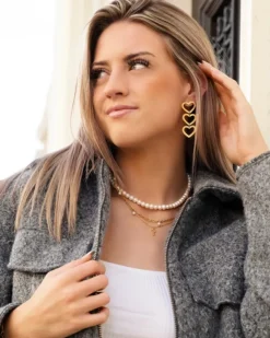 Finaste Open hartjes oorbellen triple goudkleurig Clearance