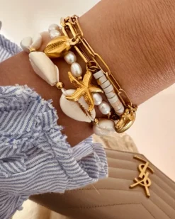 Finaste Parel armband bolletjes goud kleurig Sale