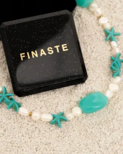 Finaste Parelketting aqua bedels goudkleurig Outlet
